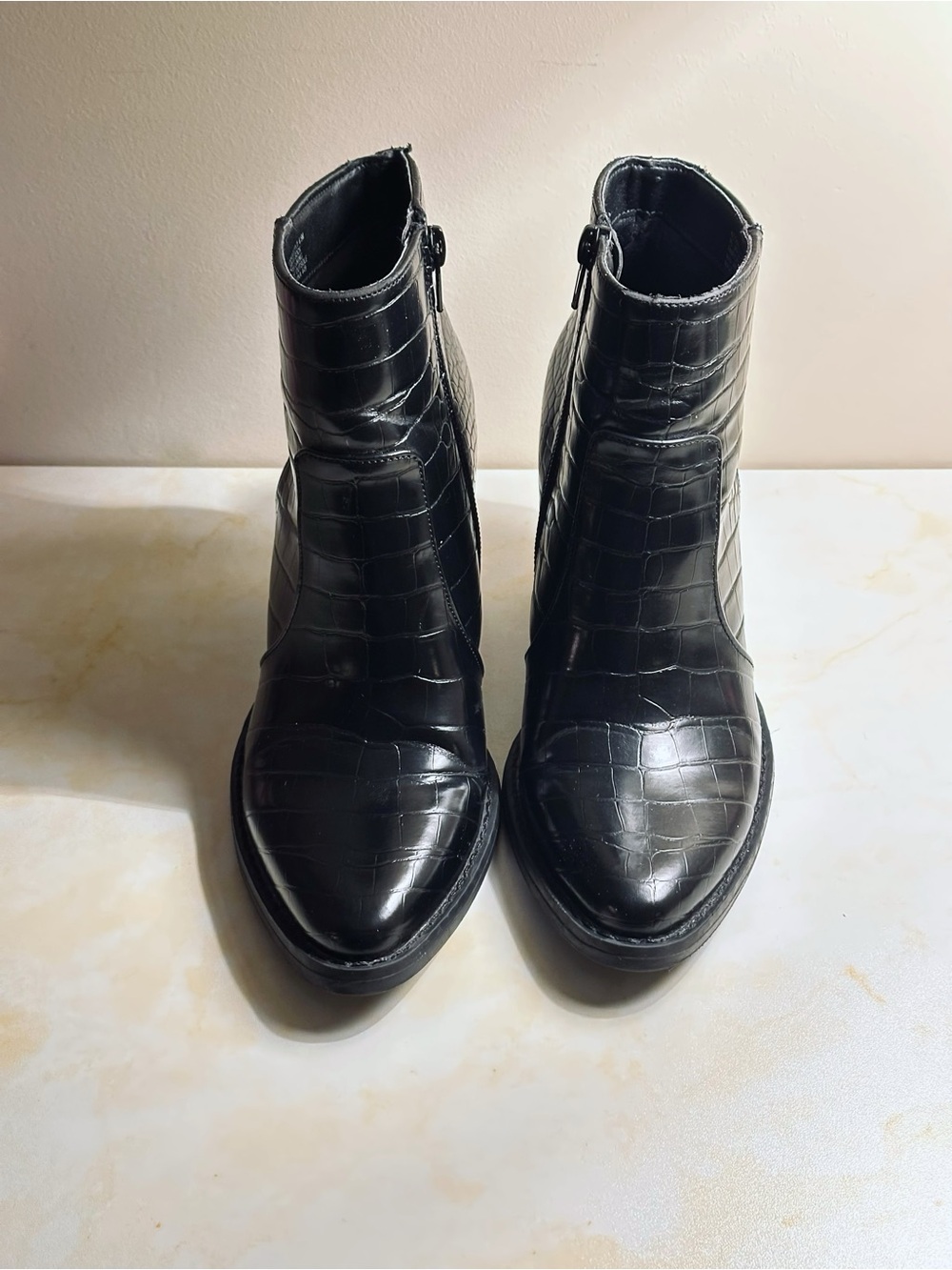 Black Croc-Embossed Women's Ankle Boots Size 6.5 Very good condition